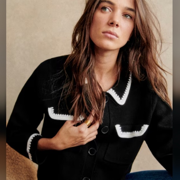 Sezane Sweaters - Sezane Black Sweater Jacket with White Trim